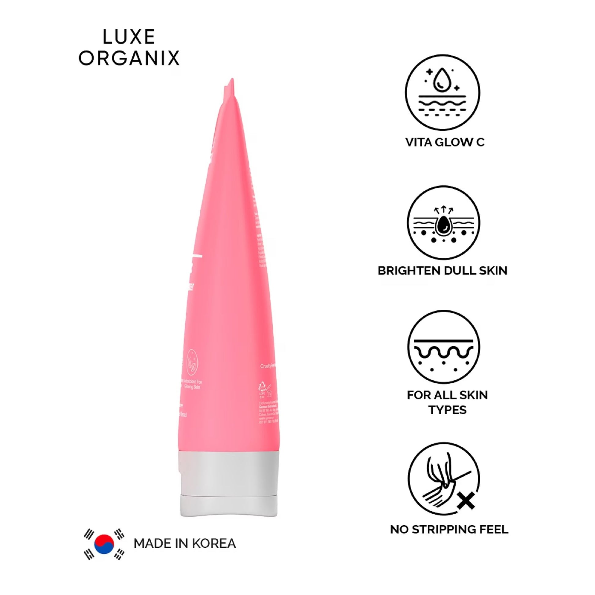 Luxe Organix Power Glow Serum Vita Glow C Whip Cleanser 150g debsline.co
