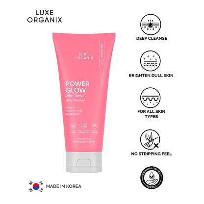 Luxe Organix Power Glow Serum Vita Glow C Whip Cleanser 150g debsline.co