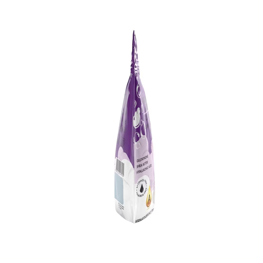 Purple and white product packaging on a white background