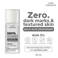 Luxe Organix zero. dark marks & textured skin whitening serum with product details on a white background
