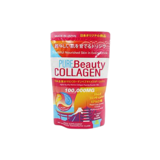 Pure Beauty Collagen Marine Fish Collagen Peptide Powder 100g – Made in Japan with Hyaluronic Acid, CoQ10 & Glutathione