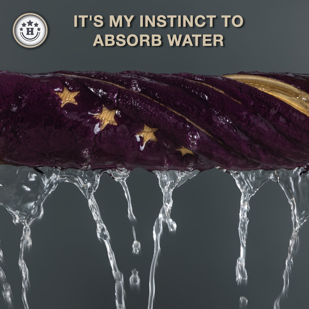 Eggplant with water droplets on a dark background with text 'It's my instinct to absorb water'.