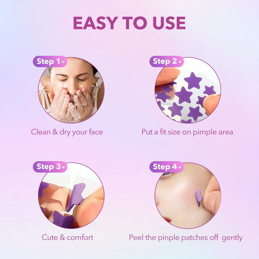 Instructions for using pimple patches on a pink background