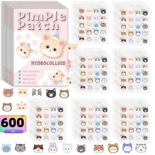 Pimple patches with cartoon animal designs on a white background