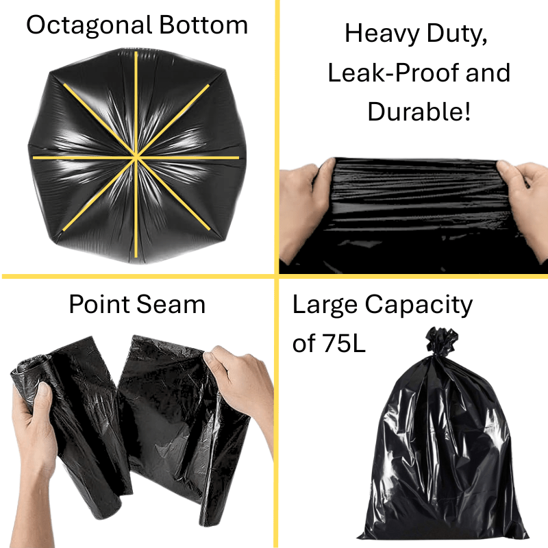 400 Black Bin Liners Refuse Sacks 75L Heavy Duty Black Bin Bags 20 Rolls, Disposable Kitchen Refuse Liners, Strong and Large 70x72cm Trash Bags, Dustbin Bags, Leakproof Waste Bags, Rubbish Bin Garbage Bin Sacks, 400 Liners (2