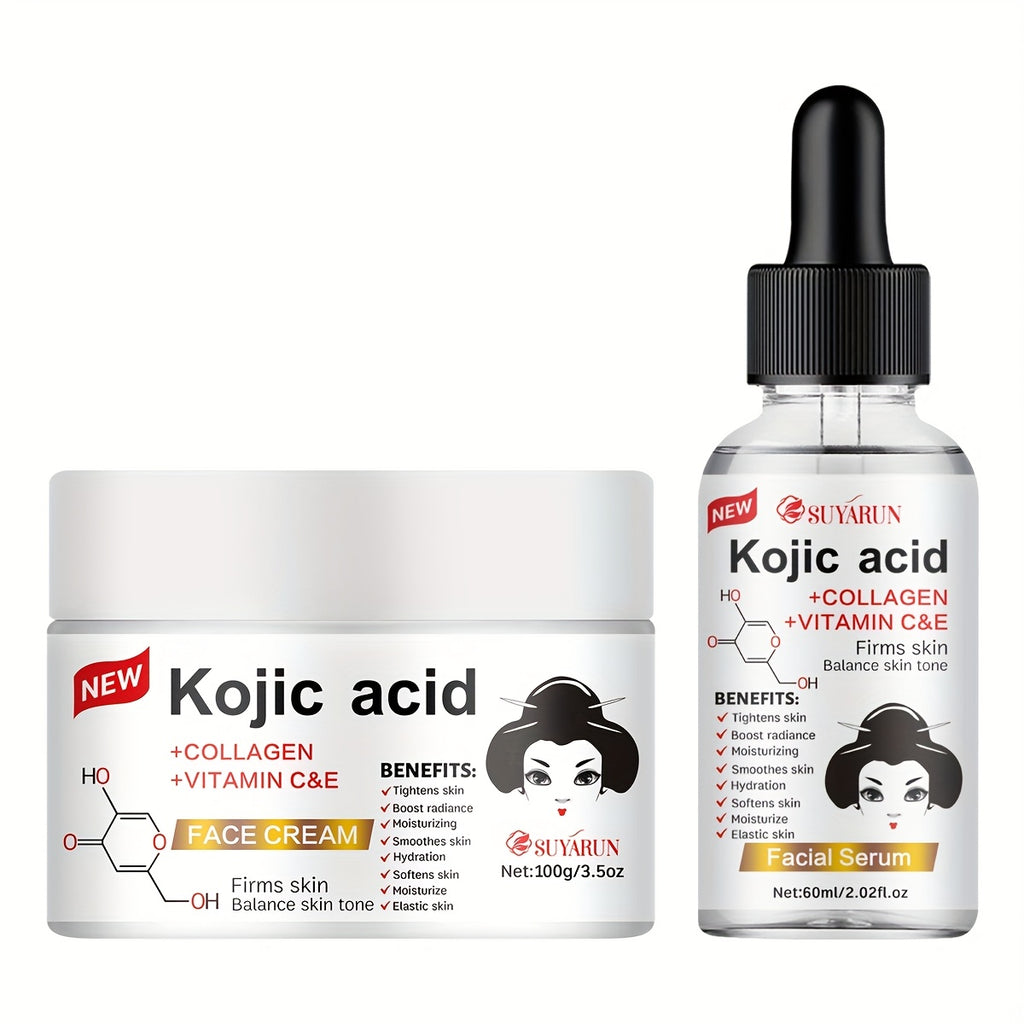 Quercetin & Kojic Acid Facial Skincare Set - Brightening Cream & Serum Duo