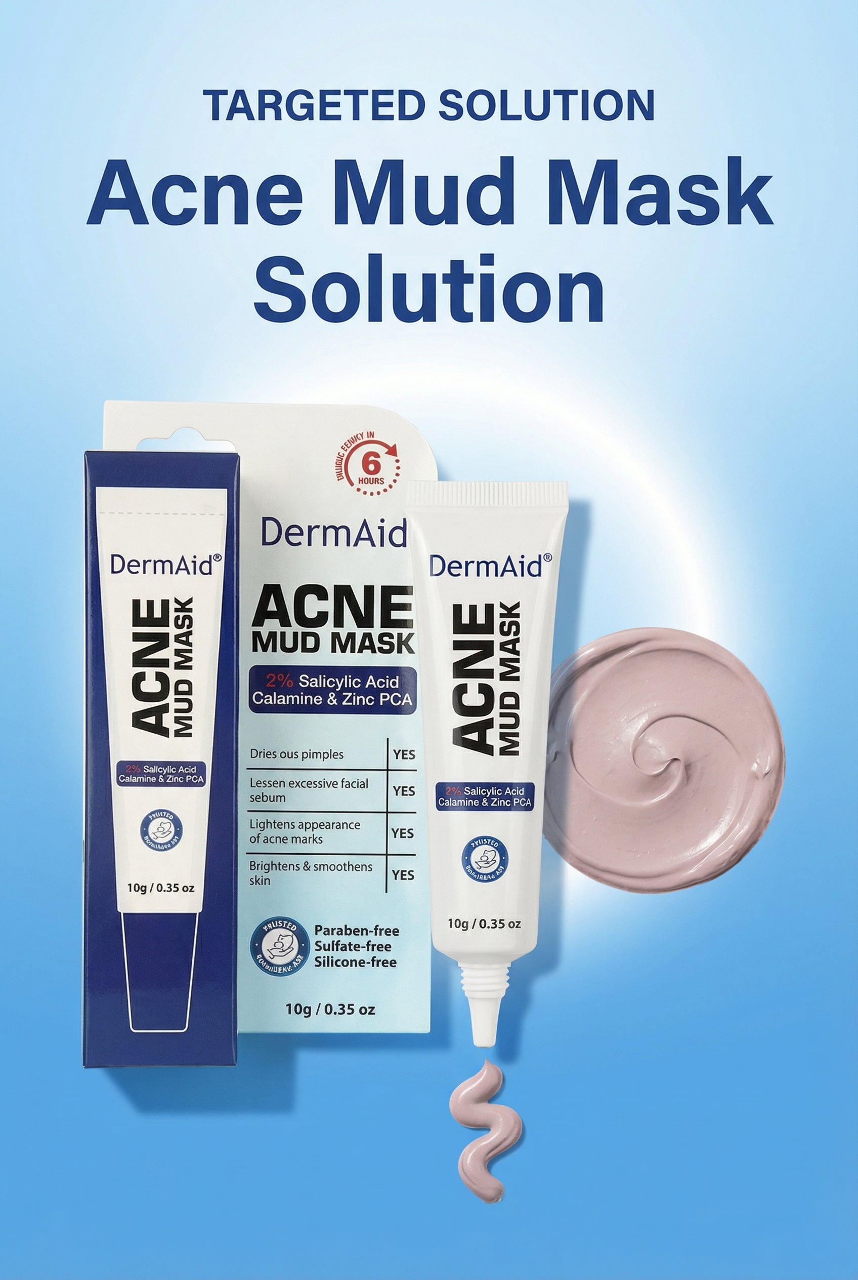 DERMAID Acne Mud Mask 10g 2% Salicylic Acid Calamine and ZINC PCA