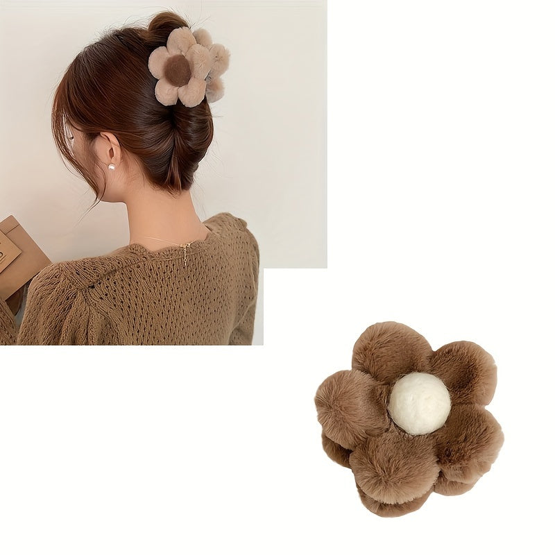 2pcs Plush Flower Hair Clips - Soft Fluffy Pastel Multicolor (,,,) Mini Blooms with Clip-On for Braids, Buns, Ponytails - Women & Hair for Daily Styling & Special Occasions