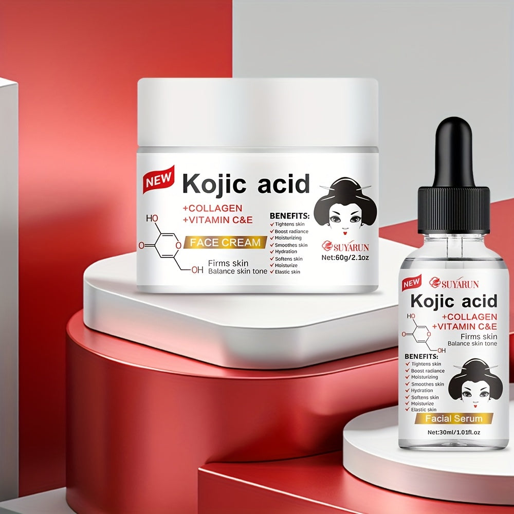 Quercetin & Kojic Acid Facial Skincare Set - Brightening Cream & Serum Duo