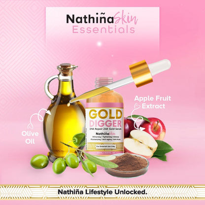 Nathina Skin Gold Digger 24K Gold Serum Lightening Tightening Moisturizing Anti-Aging Anti-Acne Lightweight Moisture Skincare all skin types debsline.co