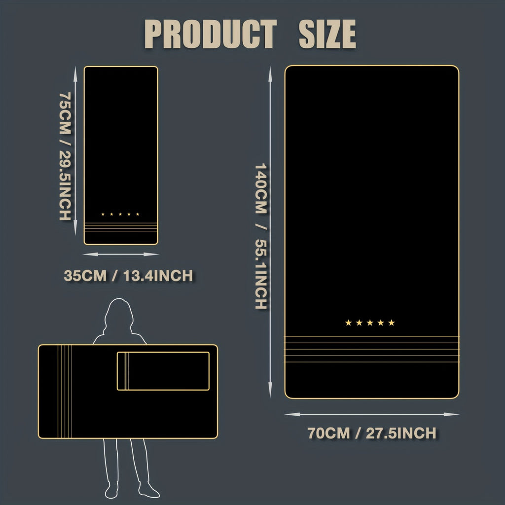 Product size chart with dimensions labeled on a dark background