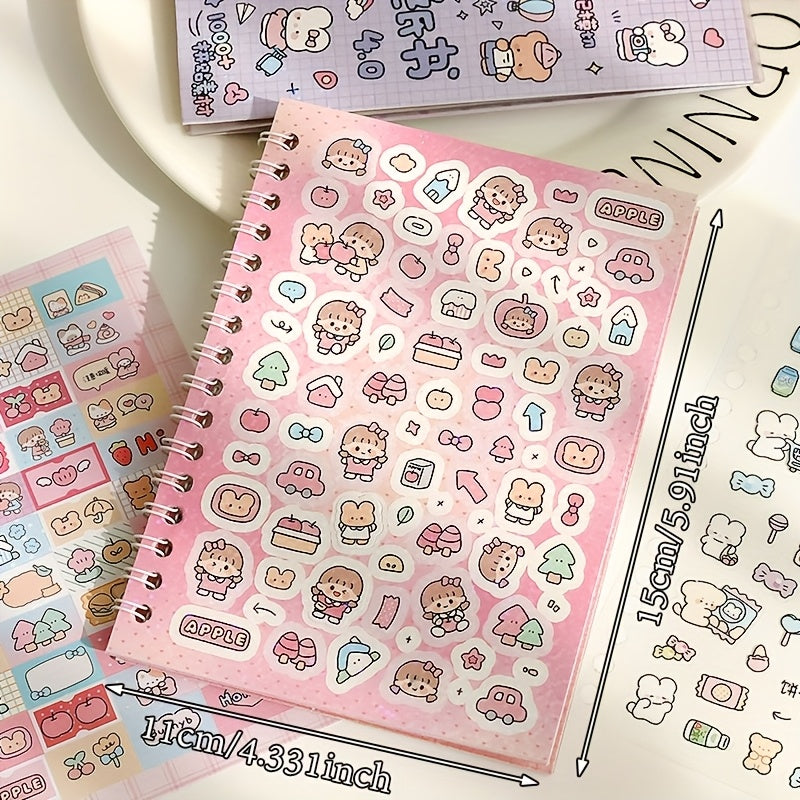 Pink notebook with cute character design on a white surface