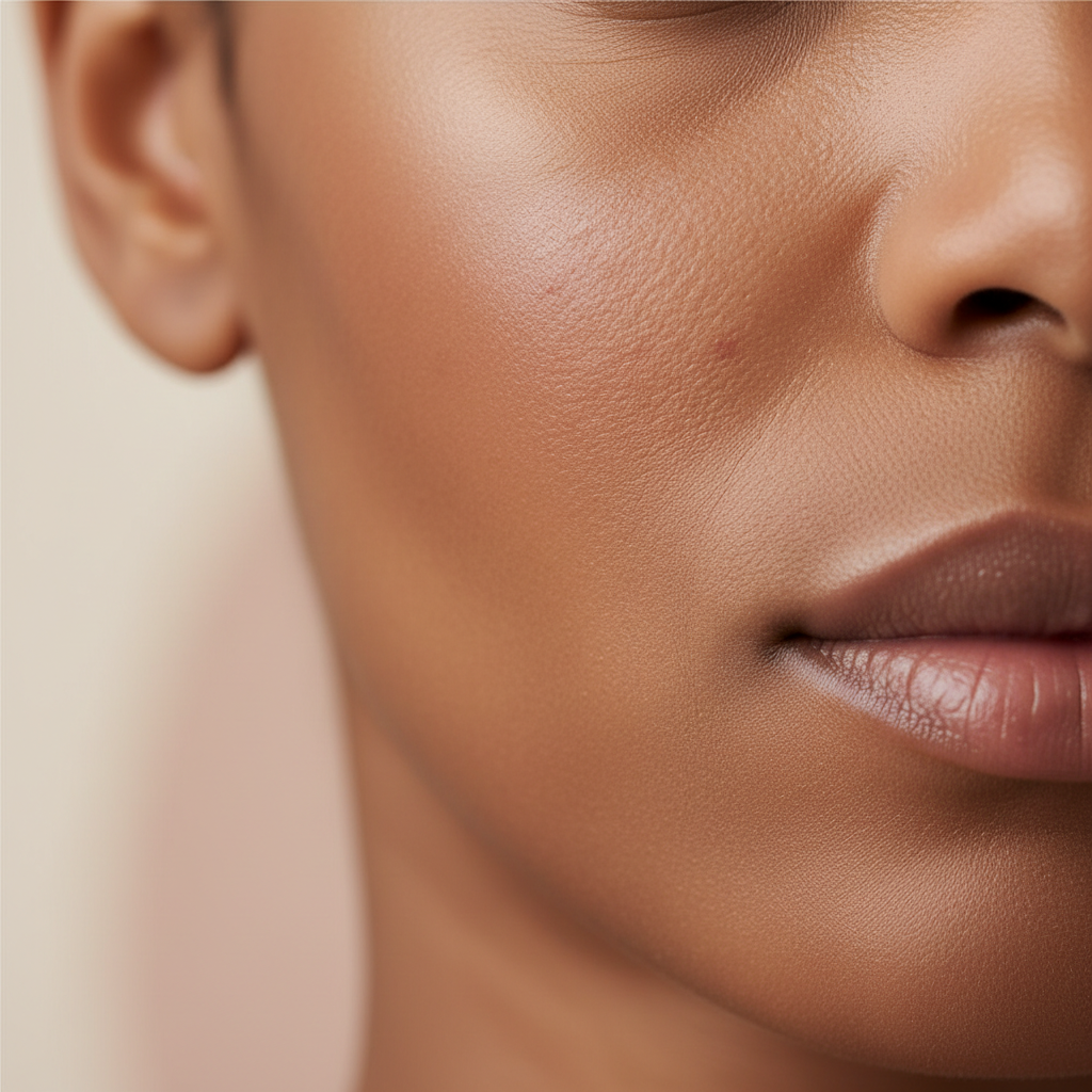 Natural blemish-prone skin close-up