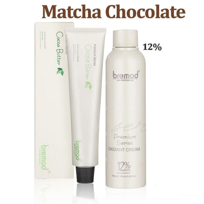 Bremod Milk Tea Ash Premium Series Cocoa Butter Hair Colourant 100ml & 12% Oxidant Cream Complete Salon-Quality Kit Hair Dye