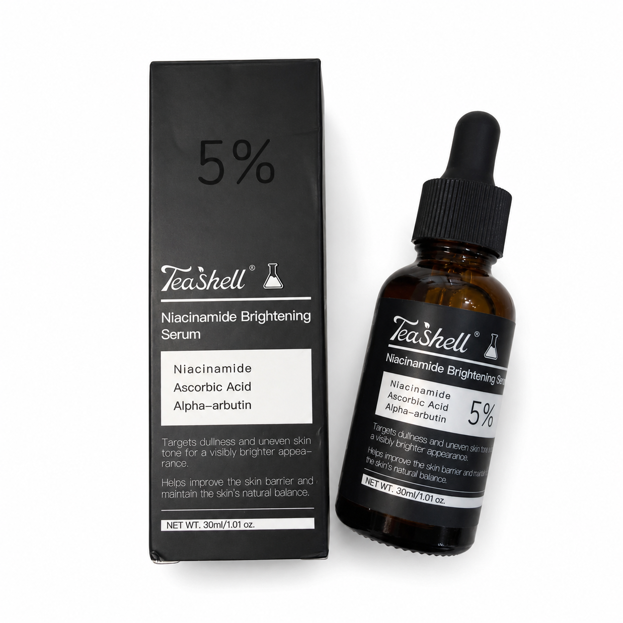 TeaShell Niacinamide Serum 5% box and bottle