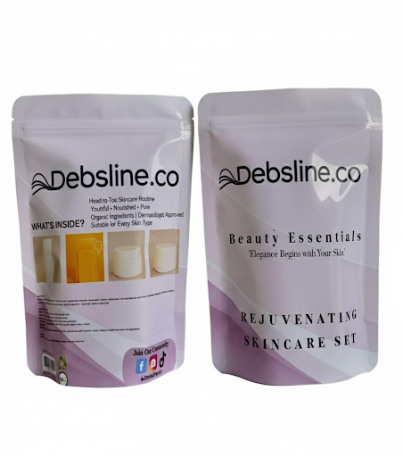 Two Debsline.co skincare product packages on a white background